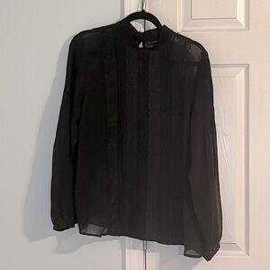 NWOT Banana Republic Black Sheer Lace Whimsigoth Goth Blouse Size Large